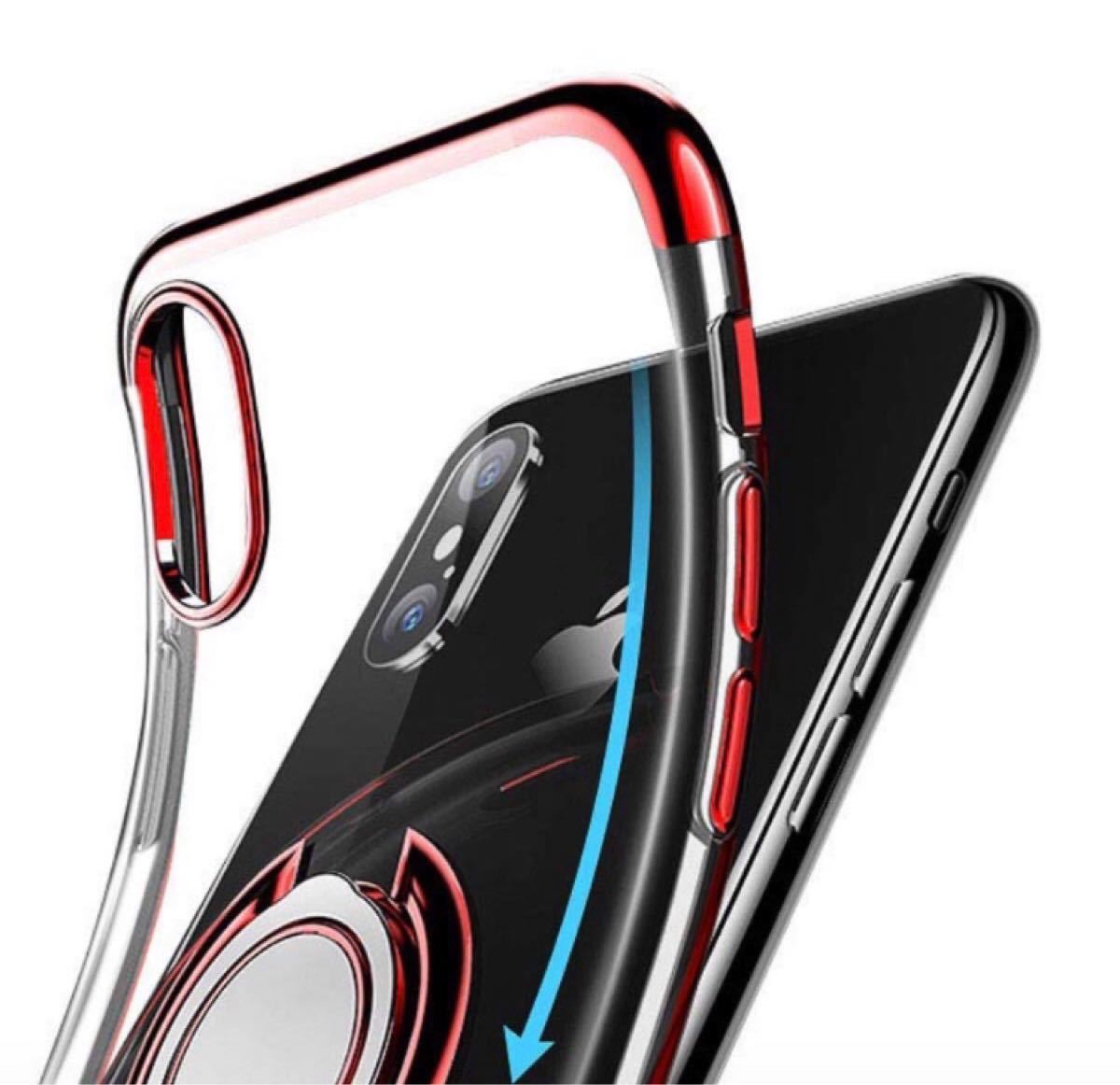 iPhone X/Xs ケース 赤 リング付きケース 透明 薄型 軽量 大人気