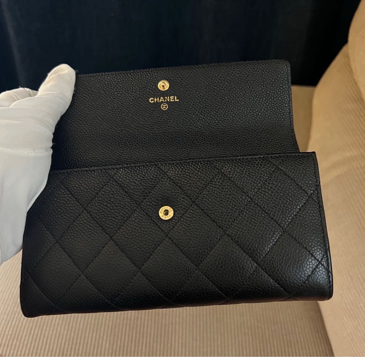 直営店買付☆【CHANEL】ロングウォレット キャビアスキン 正規品 シャネル キャビアスキン クラシックフラップロング