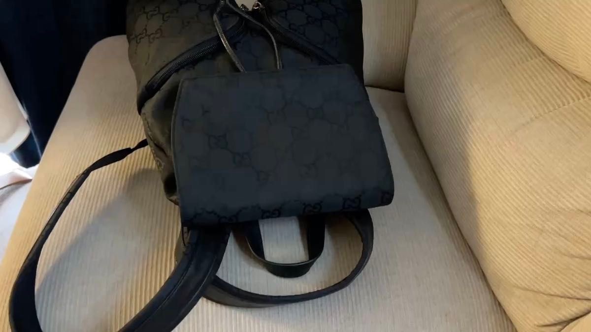 正規品 GUCCI リュックサック バッグ ナイロン GG柄 ブラック 黒