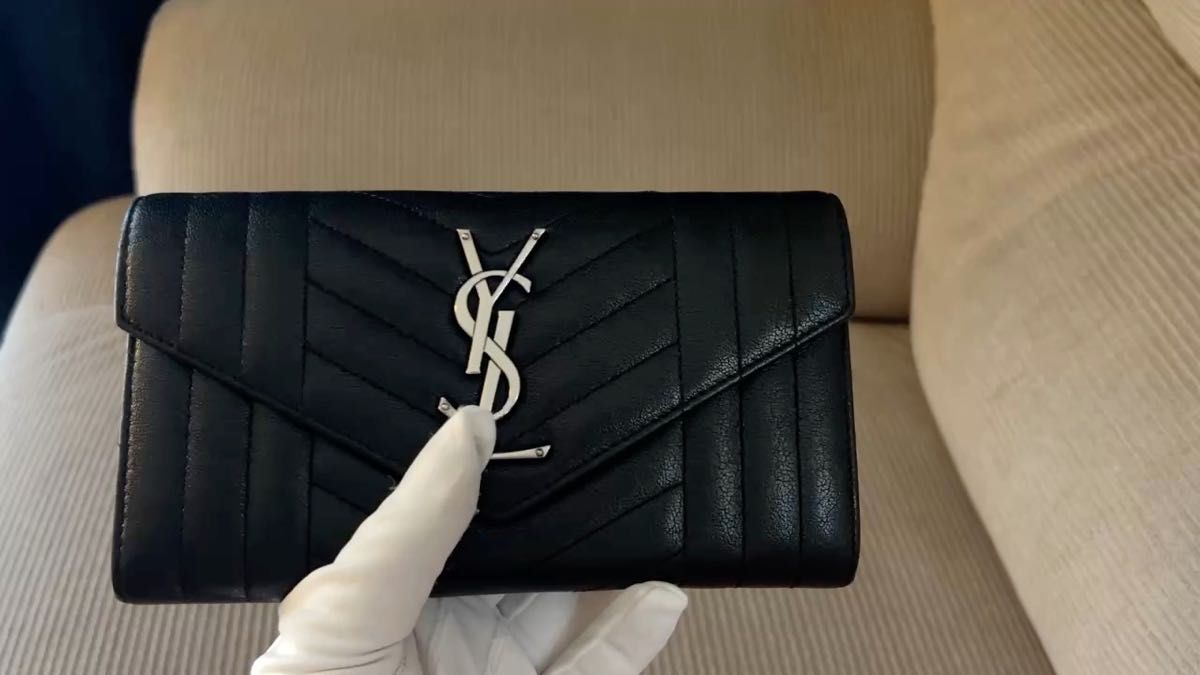 正規品 サンローラン ミックスマトラッセ 長財布 ブラック キャビアスキン YSL Vステッチ