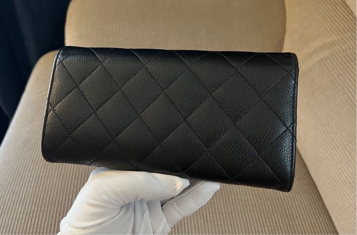直営店買付☆【CHANEL】ロングウォレット キャビアスキン 正規品 シャネル キャビアスキン クラシックフラップロング