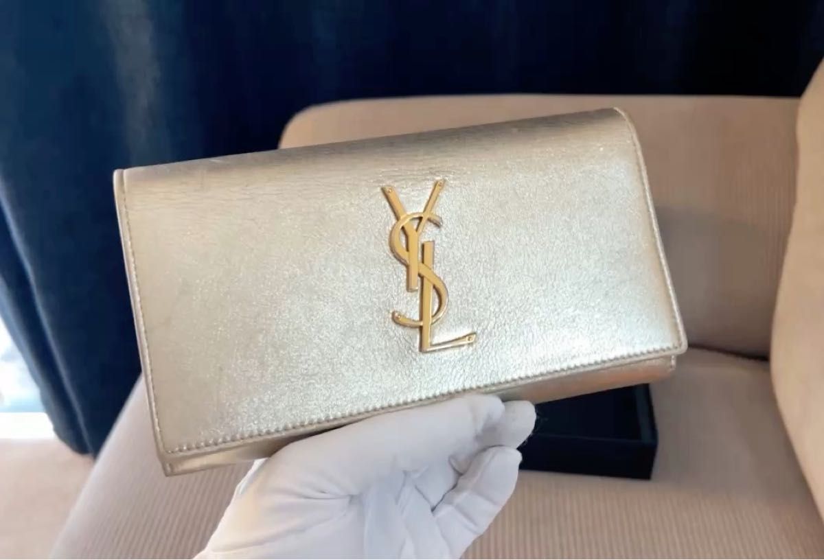 正規品 希少 SAINT LAURENT ゴールド 長財布 イブサンローラン 折財布