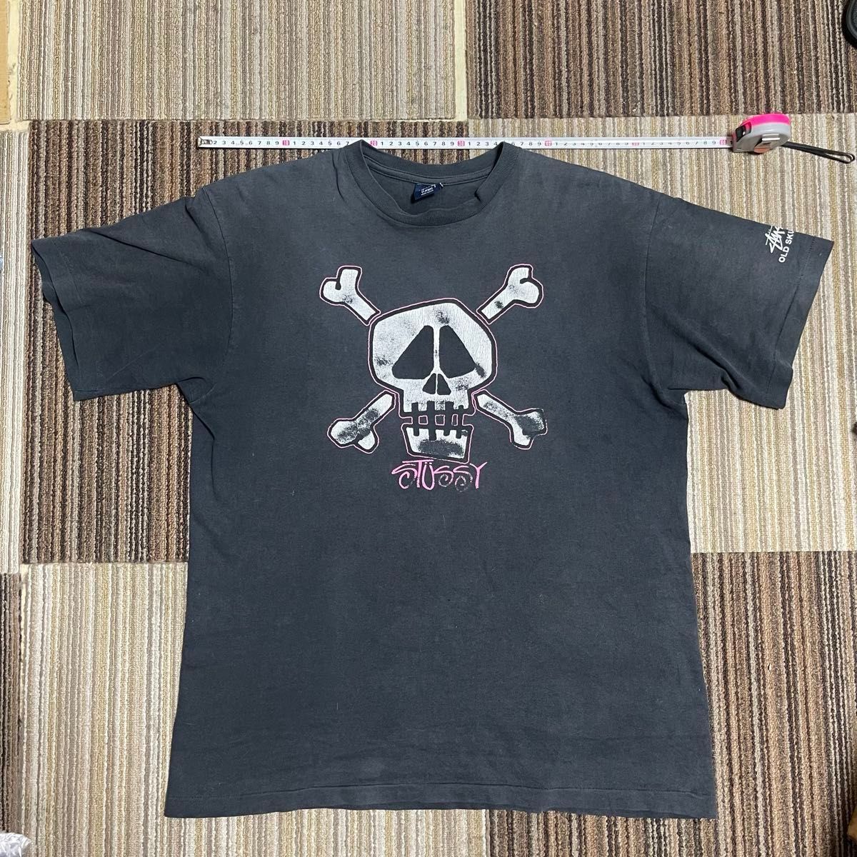 【レア】old stussy 90's 黒タグ スカルウィング Lサイズ STUSSY Tシャツ Vintage 黒 90s L old stussy スカル タグ