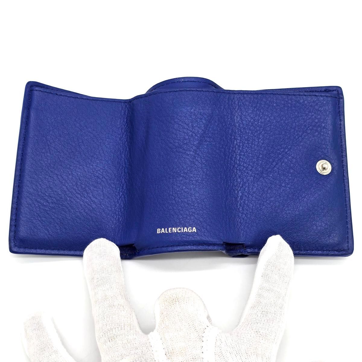 大人気★BALENCIAGA★PAPIER ミニウォレットカーフスキン バレンシアガ Papier ペーパー ミニウォレット ブルーカラー