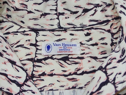  rare rare pattern 40s Vintage Van Heusen long Point total pattern ALL OVER PATTERN cotton short sleeves shirt S 30s 50s