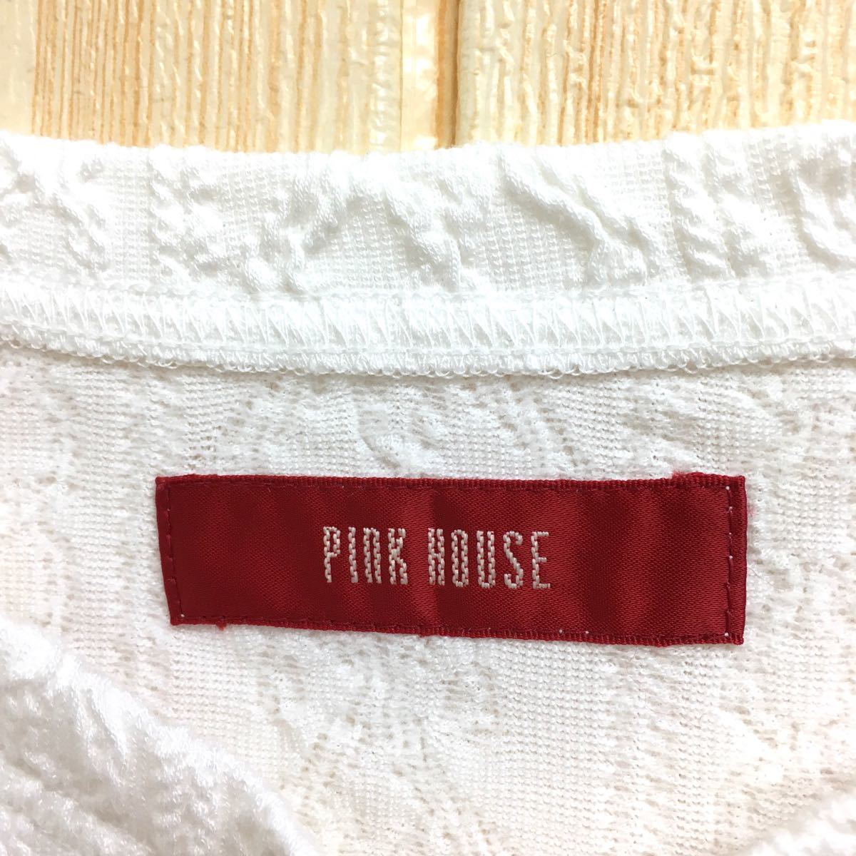 【PINK HOUSE】Tシャツ (M)カットソー  半袖　模様  ロゴ刺繍