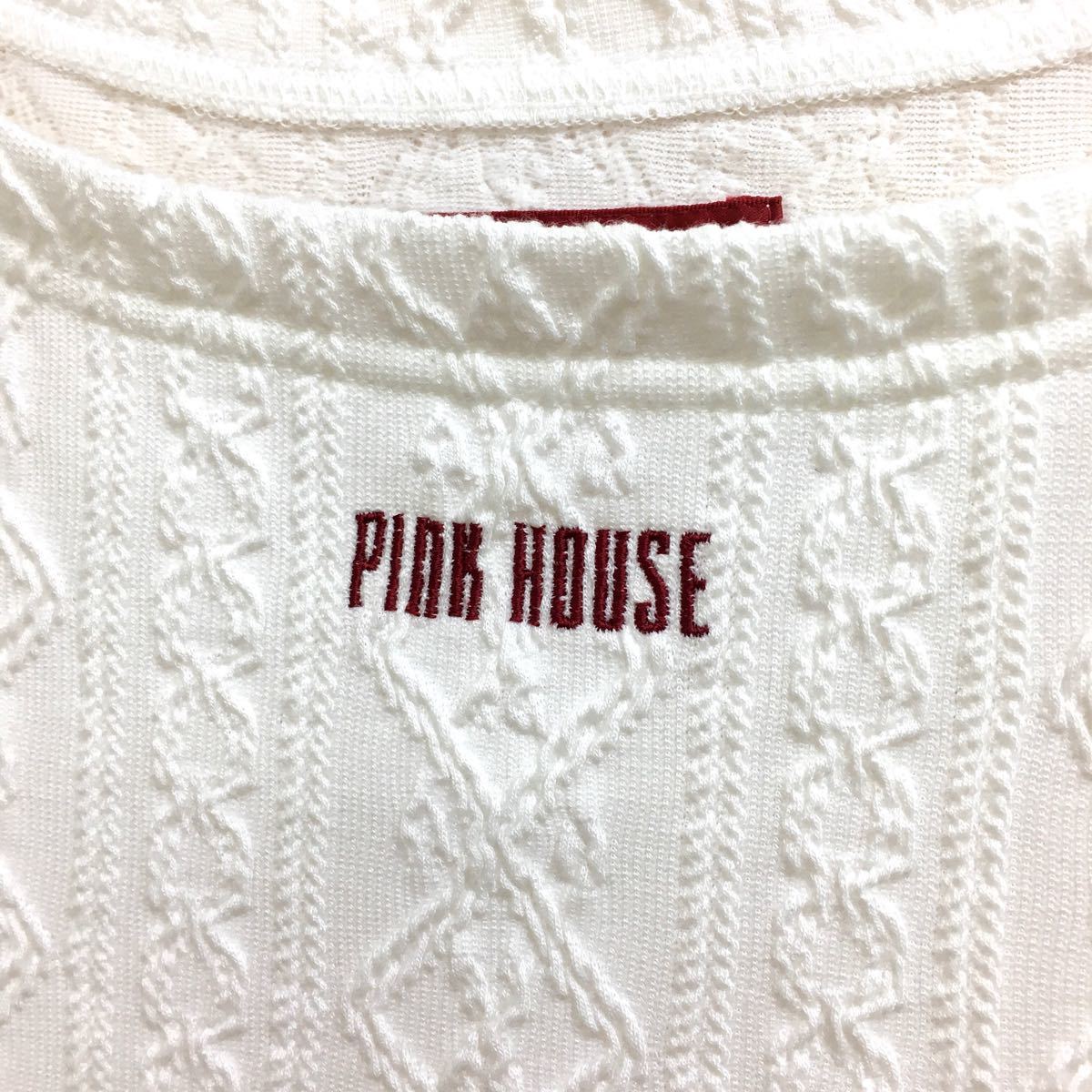 【PINK HOUSE】Tシャツ (M)カットソー  半袖　模様  ロゴ刺繍