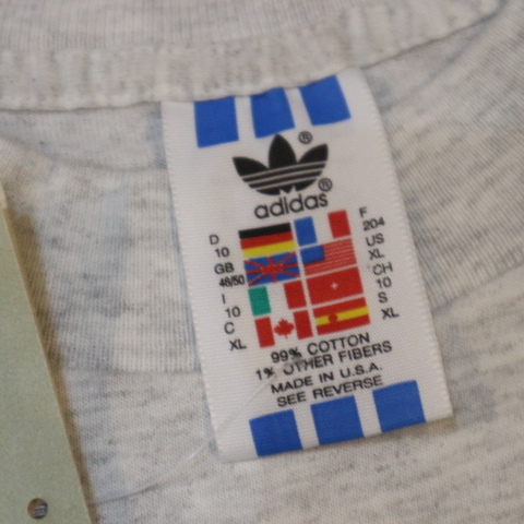 新品 90s USA製 adidas Tシャツ XL グレー トレフォイル ビッグロゴ 両面プリント 半袖 アディダス_画像4