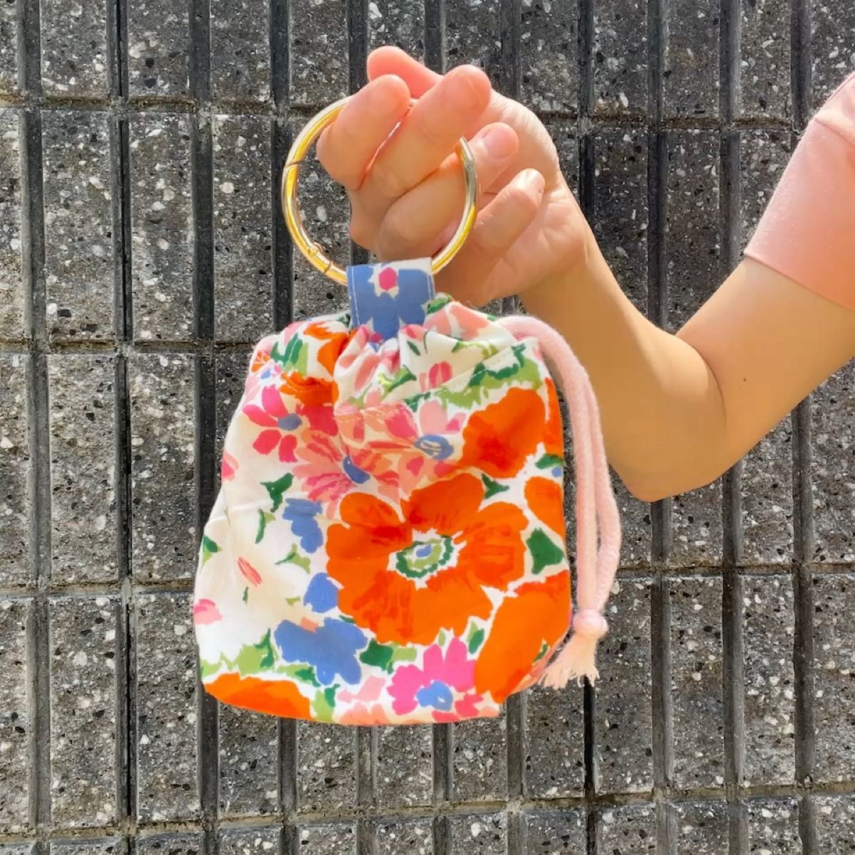 ハンドメイド 巾着 ミニポーチ ミニ巾着 巾着袋 お花 マチあり