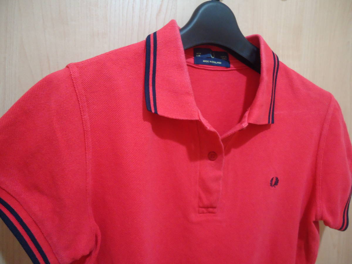 FRED PERRY イングランド製 胸刺ロゴ 鹿の子ポロシャツ カノコポロシャツ 赤 レディース38(M) 送料安値_画像2