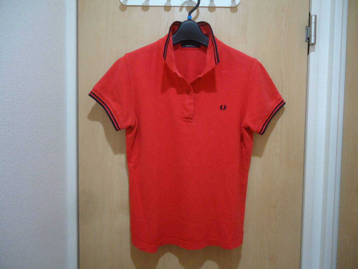 FRED PERRY イングランド製 胸刺ロゴ 鹿の子ポロシャツ カノコポロシャツ 赤 レディース38(M) 送料安値_画像3