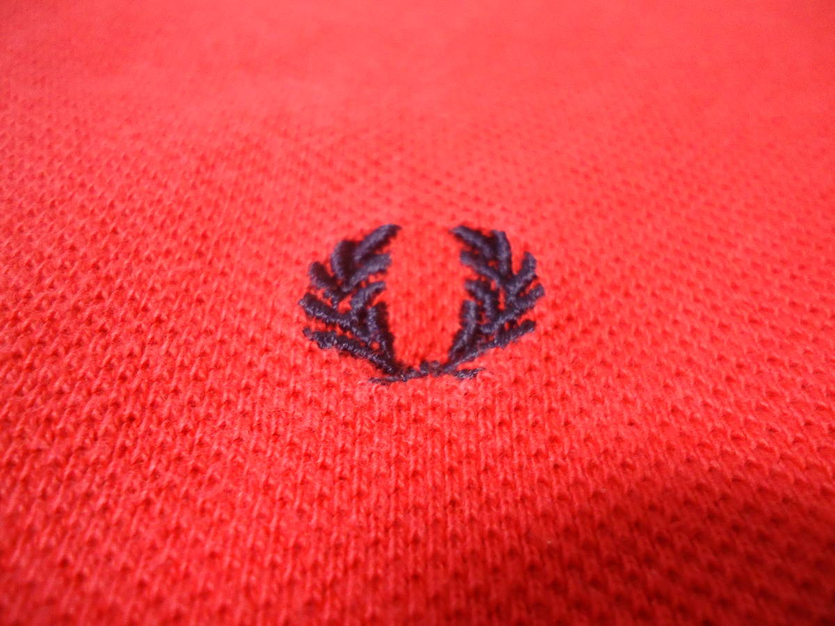 FRED PERRY イングランド製 胸刺ロゴ 鹿の子ポロシャツ カノコポロシャツ 赤 レディース38(M) 送料安値_画像7