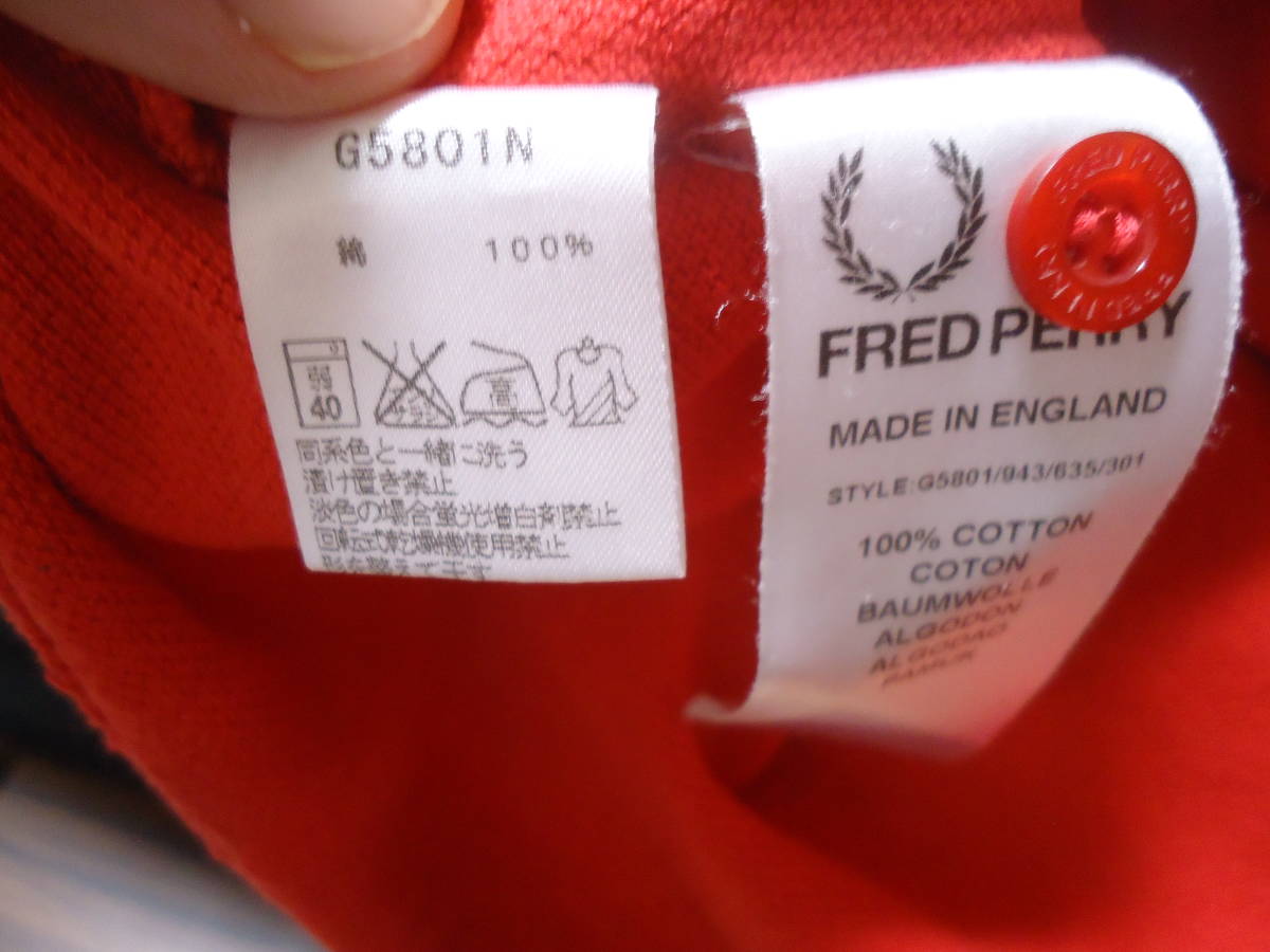 FRED PERRY イングランド製 胸刺ロゴ 鹿の子ポロシャツ カノコポロシャツ 赤 レディース38(M) 送料安値_画像9