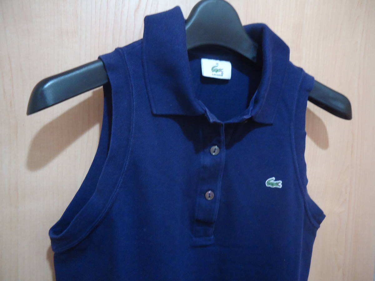 LACOSTE ラコステ ノースリーブ 胸刺ロゴ カノコ 鹿の子ポロシャツ 紺 レディース38(M) 送料安値_画像2