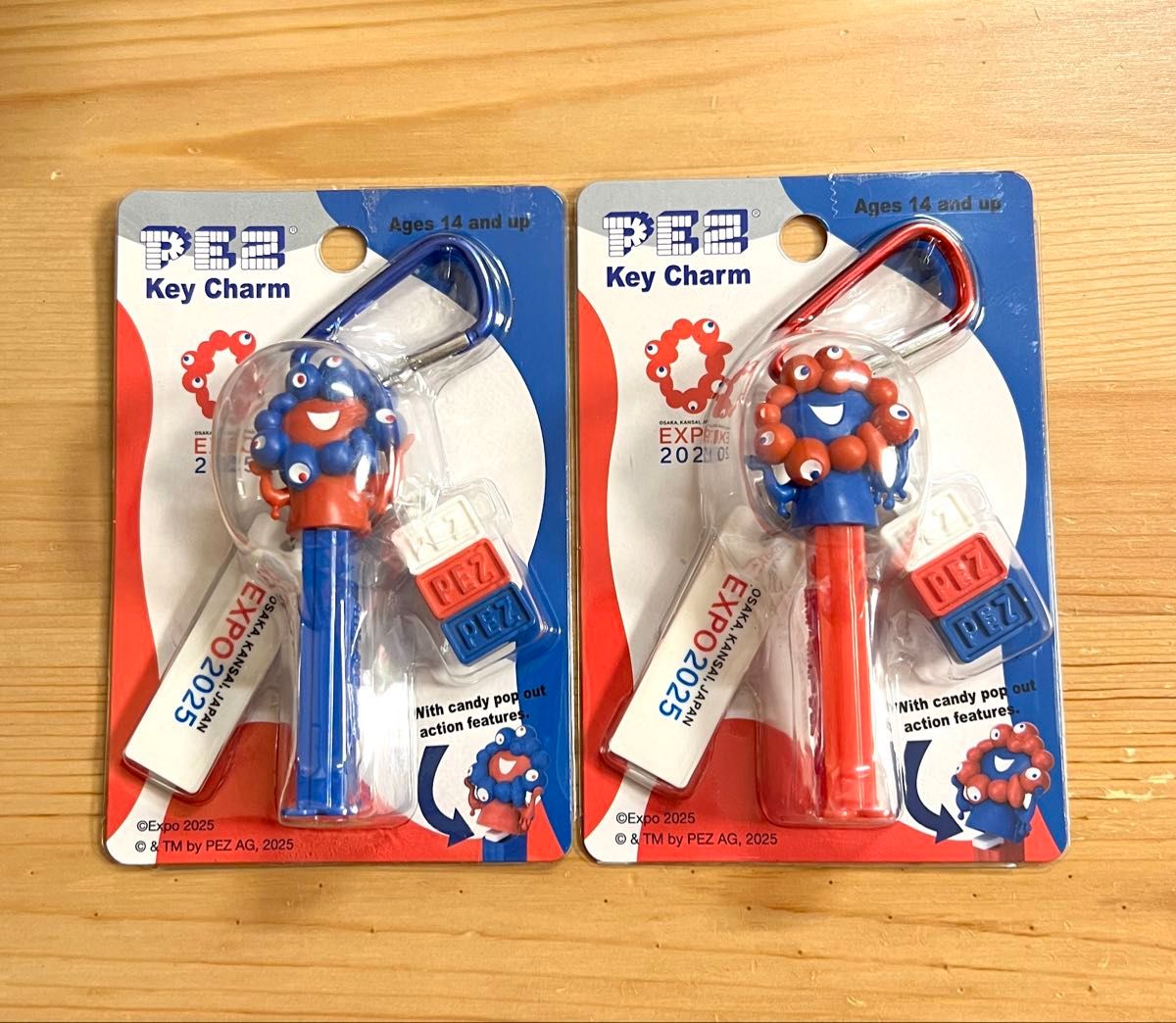 万博2025 ミャクミャク pez カラビナ付き キーホルダー 新品未開封品】PEZ ミャクミャク カラビナ付きキーホルダー 2個