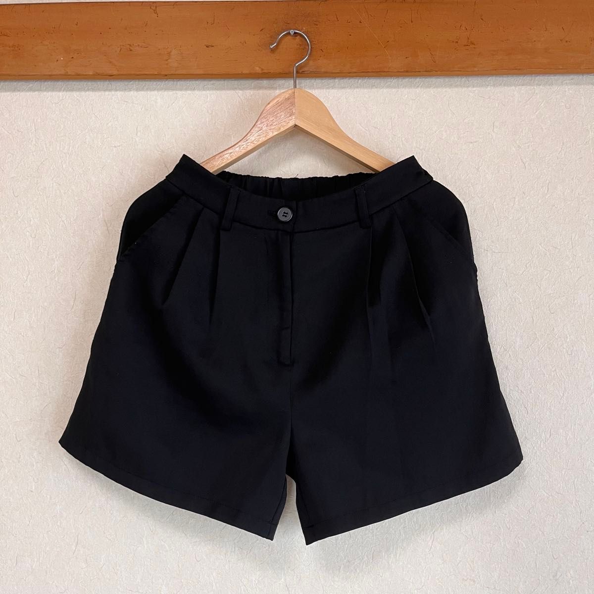 黒 ハーフパンツ ウエストゴム ポケット付き ブラック ショートパンツ シンプル ウエストゴム ポケット付き