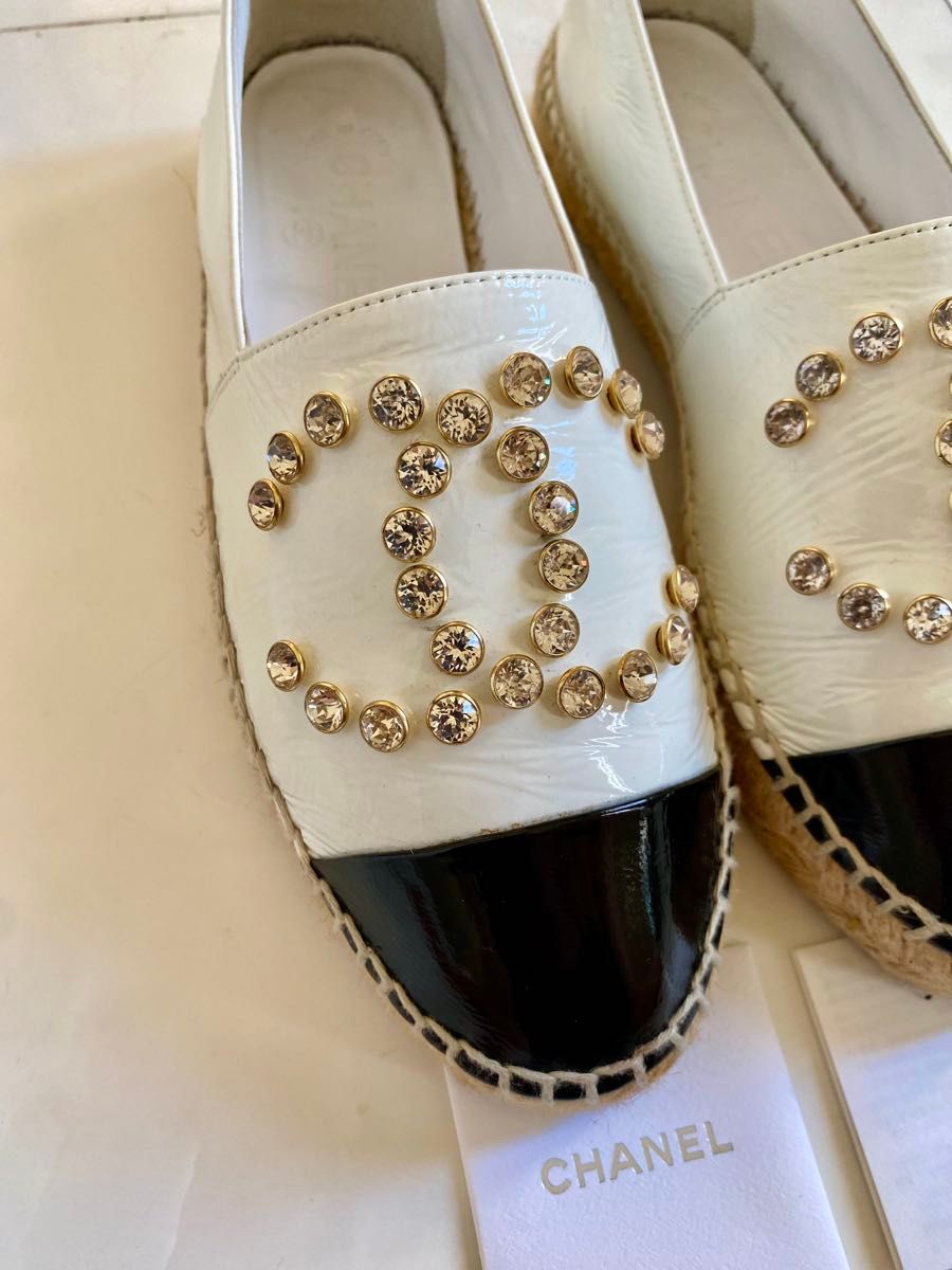 *スエード*【CHANEL】シューズ 靴 エスパドリーユ CCロゴ 美品 シャネル クリスタル ロゴ エスパドリーユ スリッポン