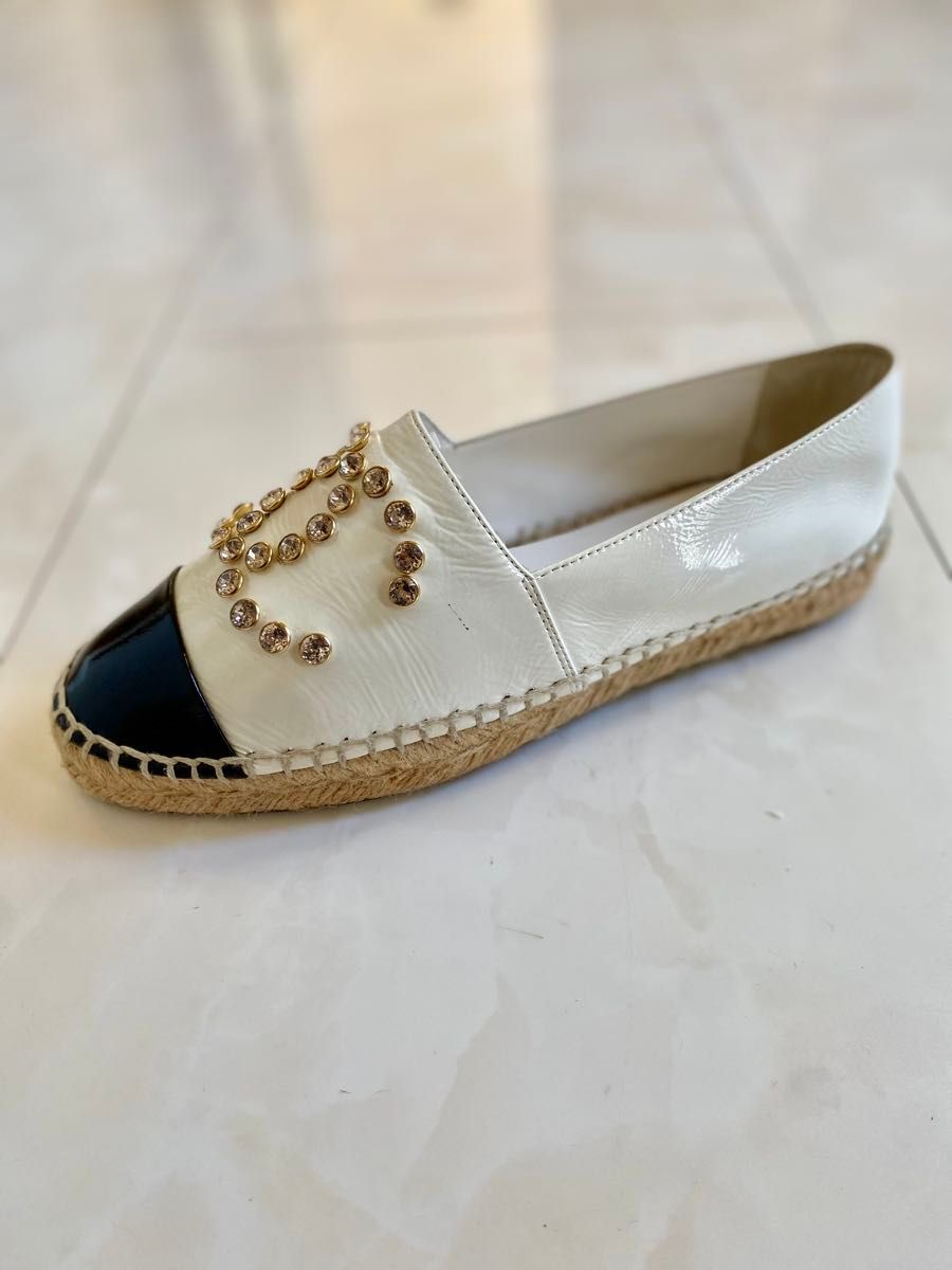 *スエード*【CHANEL】シューズ 靴 エスパドリーユ CCロゴ 美品 シャネル クリスタル ロゴ エスパドリーユ スリッポン