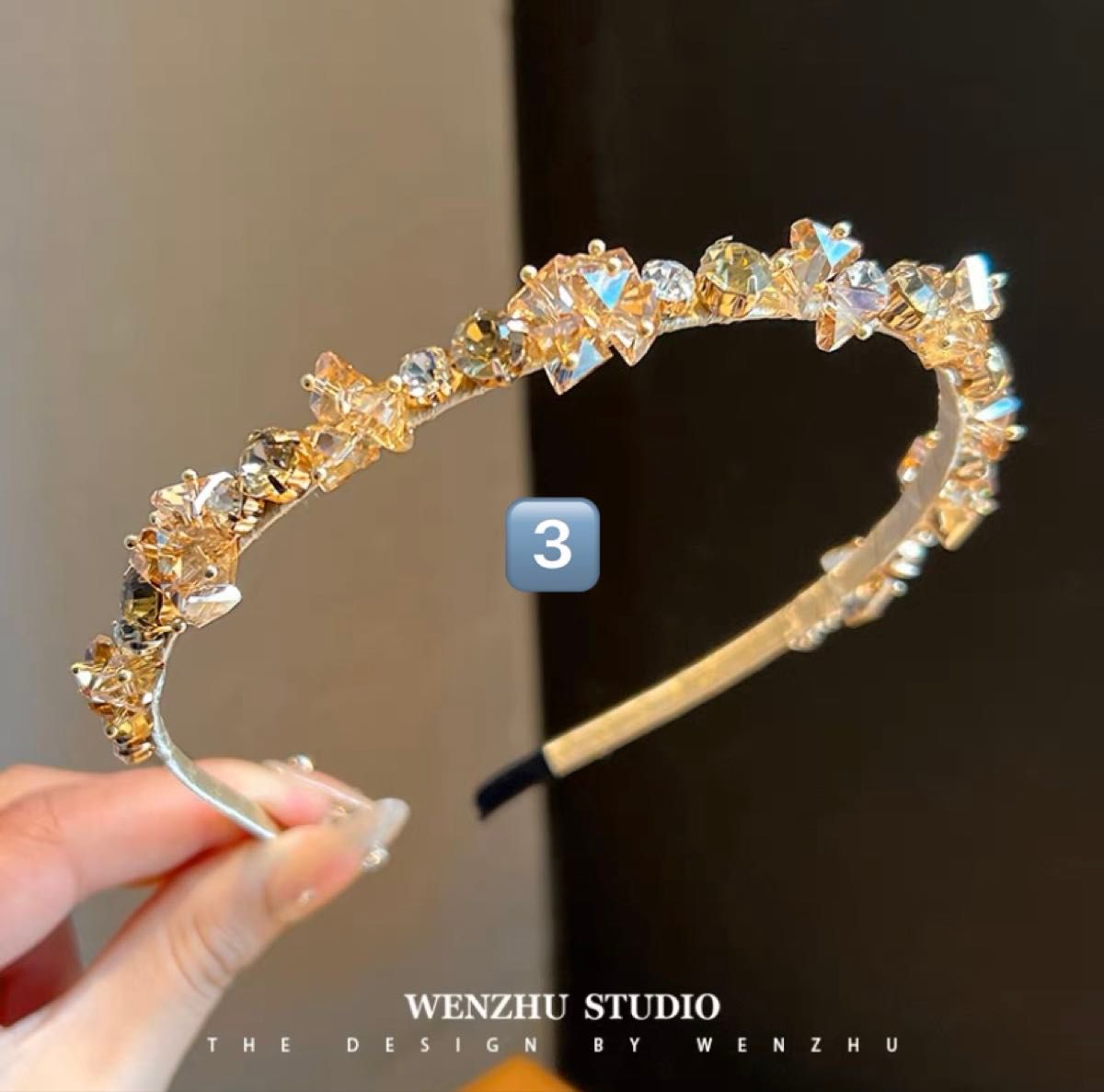 【韓国発】羽スワロフスキー クリスタルストーンヘアバンド クリスタル カチューシャ キラキラ ビジュー 韓国のヘア