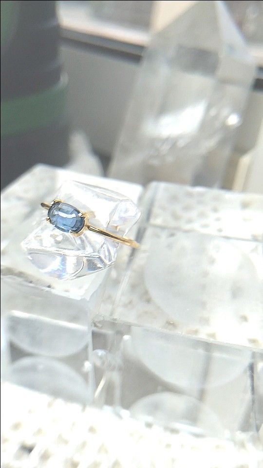 宝石質天然石 カイヤナイトAAA 18KGPsilver925刻印 15 、 17号 一粒ラインリング ハンドメイド