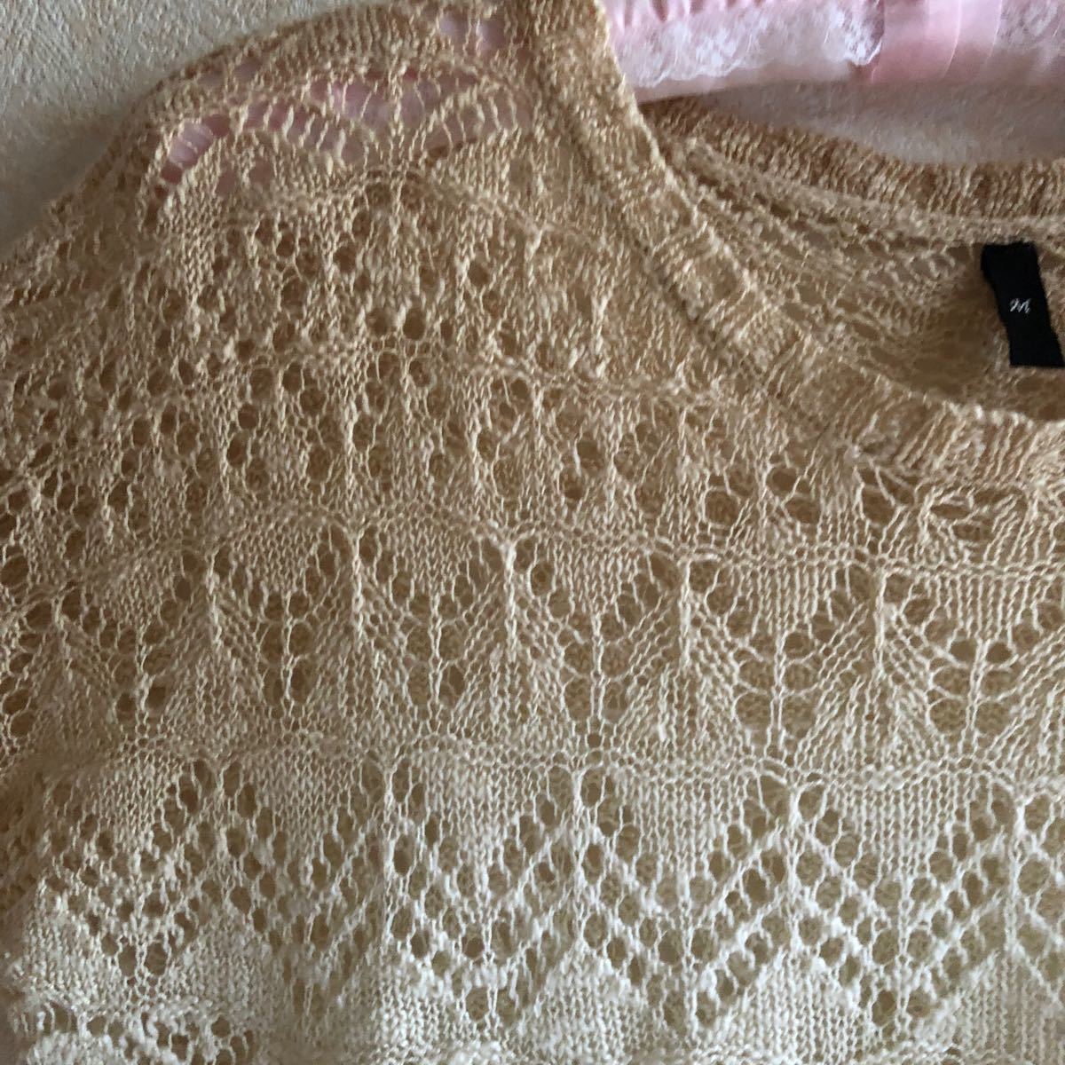 サマー透かし編みラグラン袖セーター
