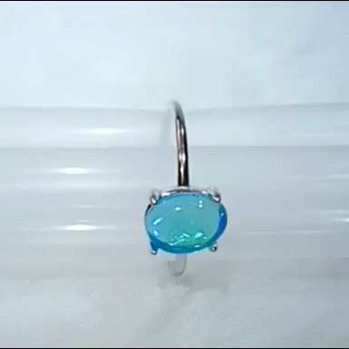 レア 天然 ブルー カラー オパール 8×6ミリ 爪留 縦置き シルバー 925 リング フリーサイズ 変更可 10月誕生石