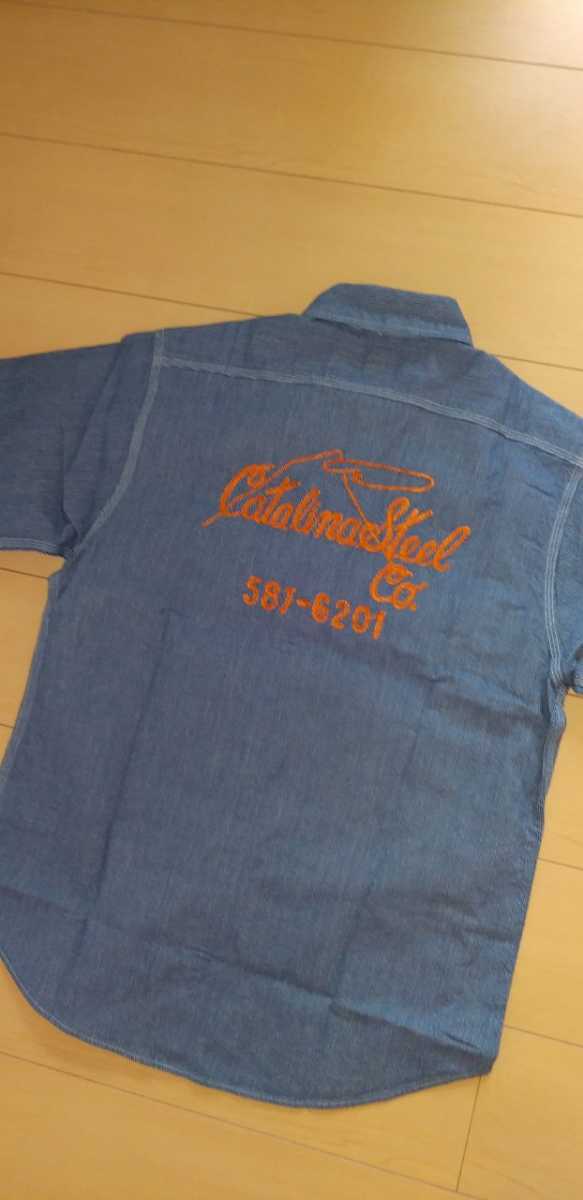 SALE!　送料込′★東洋　SUGAR CANE シュガーケーン SC38461 JEAN CORD 半袖ワークシャツ　刺繍　ネイビー　M