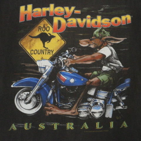 90s Harley Davidson Australia Tシャツ オーストラリア カンガルー ブラック S ハーレーダビッドソン ロゴ モーターサイクル ヴィンテージ_画像3