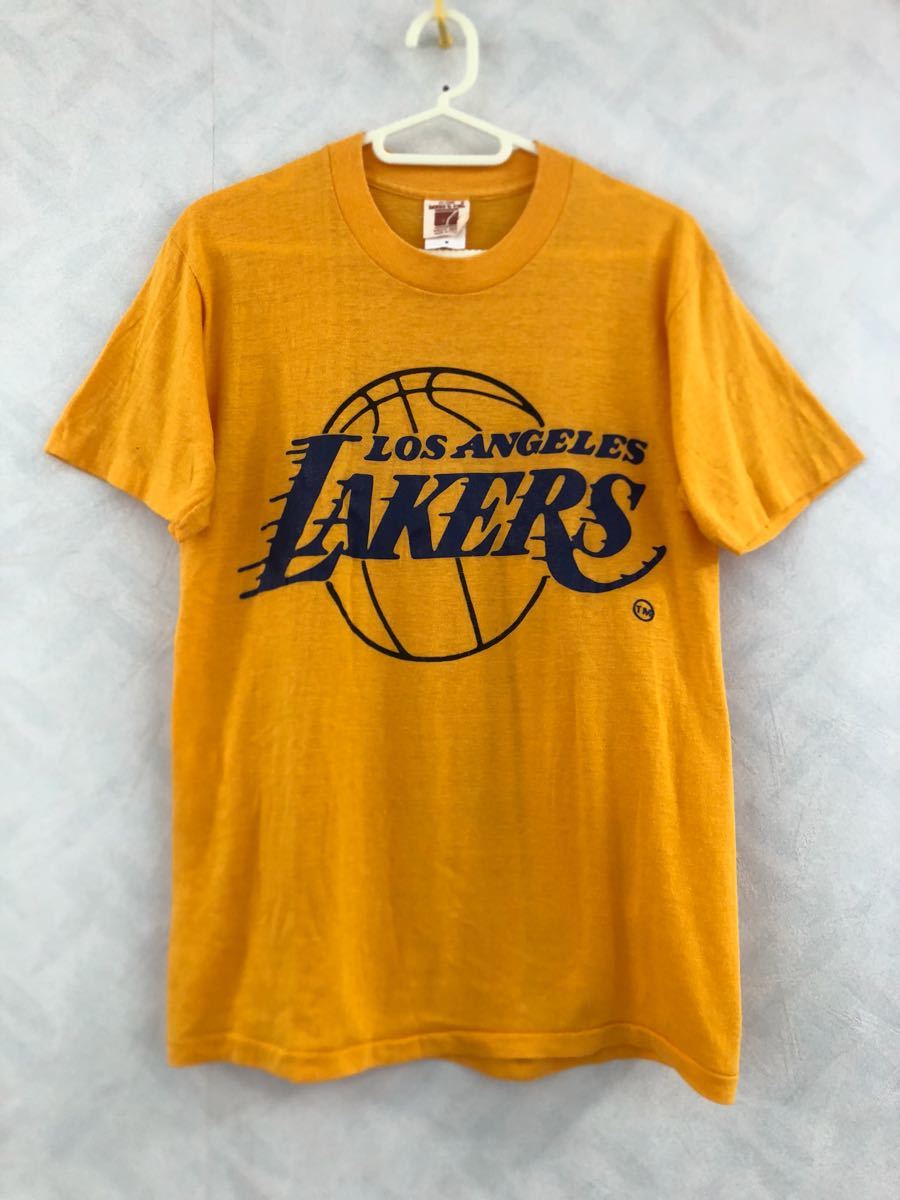 LOS ANGELES LAKERS Tシャツ サイズM ビンテージ 染込みプリント ロサンゼルス・レイカーズ NBA LOGO 7. ING.