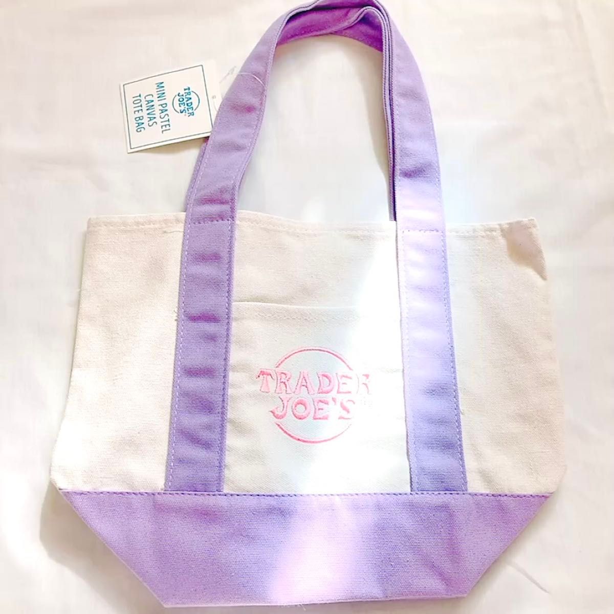 新品 海外 日本未発売 Trader joe's トレーダージョーズ パステル キャンバス トートバッグ エコバッグ パープル 紫