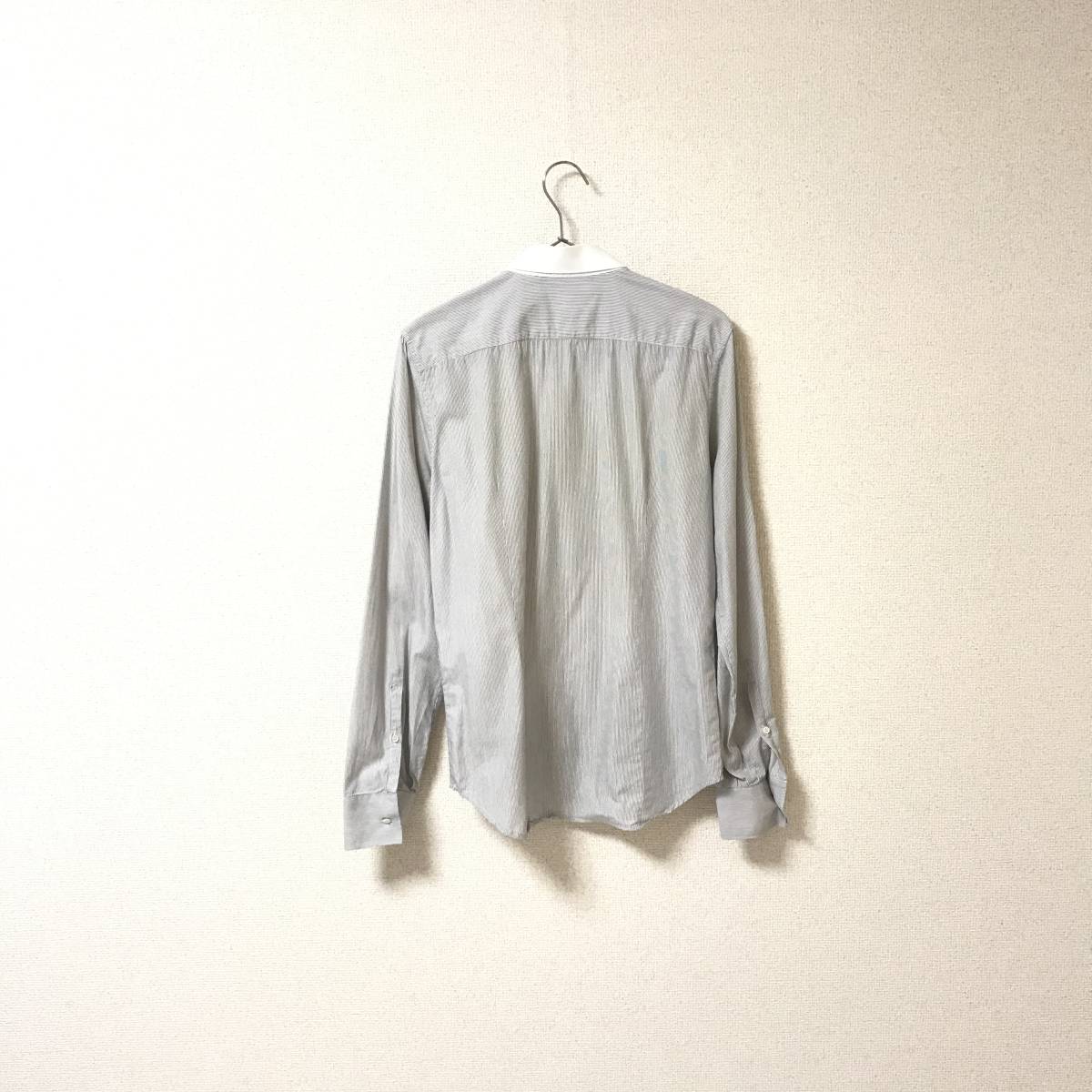 ★NEIL BARRETT ニールバレット★メンズ 襟切り替え ストライプ柄 長袖 シャツ ワイシャツ グレー系 size S サンフレール_画像2