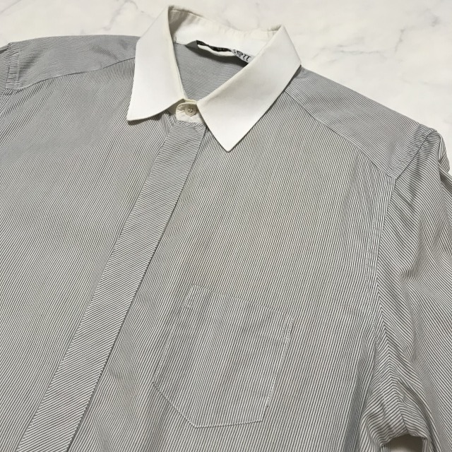 ★NEIL BARRETT ニールバレット★メンズ 襟切り替え ストライプ柄 長袖 シャツ ワイシャツ グレー系 size S サンフレール_画像8