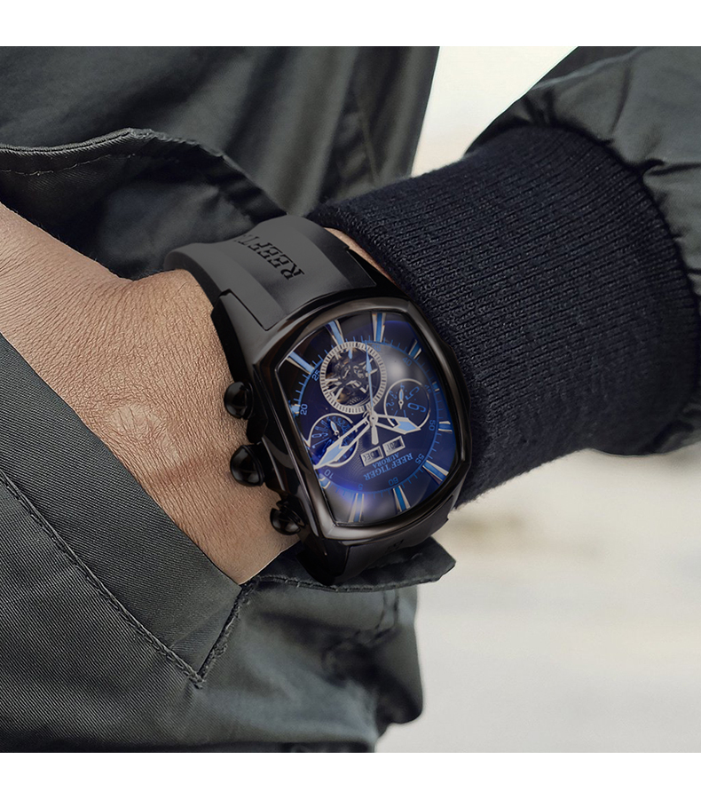高級腕時計ステンレススチールラバーストラップブルーダイヤル自動腕時計　防水希望搭載_画像3
