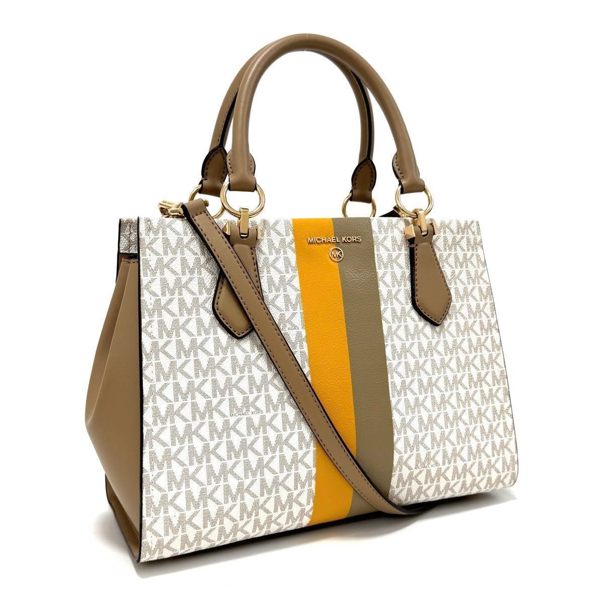 Michael Kors ハンドバッグ ホワイト/ブラウン マイケルコース 2way ハンドバッグ ショルダーバッグ ホワイト