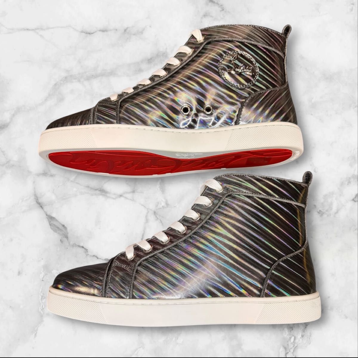 CHRISTIAN LOUBOUTIN / メタリックレザー ハイカットスニーカー 新品未使用】Christian Louboutin ハイカットスニーカー 41(26cm