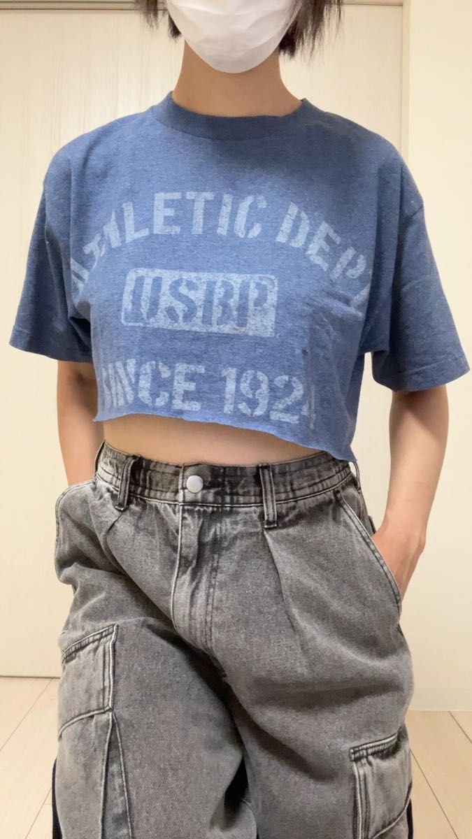 US古着 Used Tシャツ 半袖 ネイビー USA古着 ショート丈 アメカジ ALSTYLE ATHLETIC DEPT.