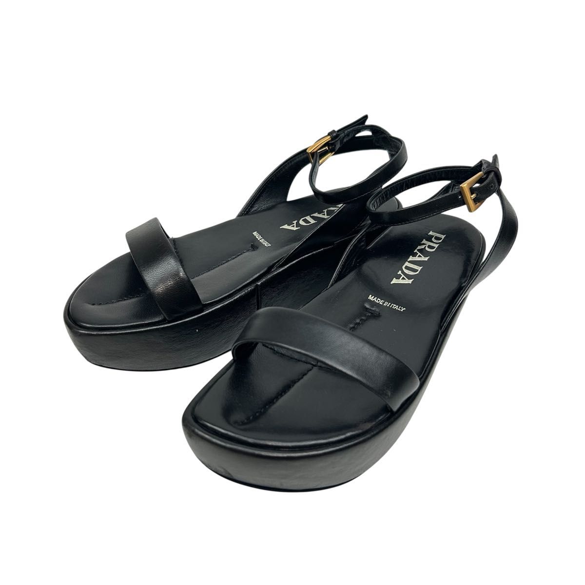☆PRADA☆プラダ レザーサンダル プラダ PRADA サンダル レザー 厚底 約22 5cm ブラック|Yahoo