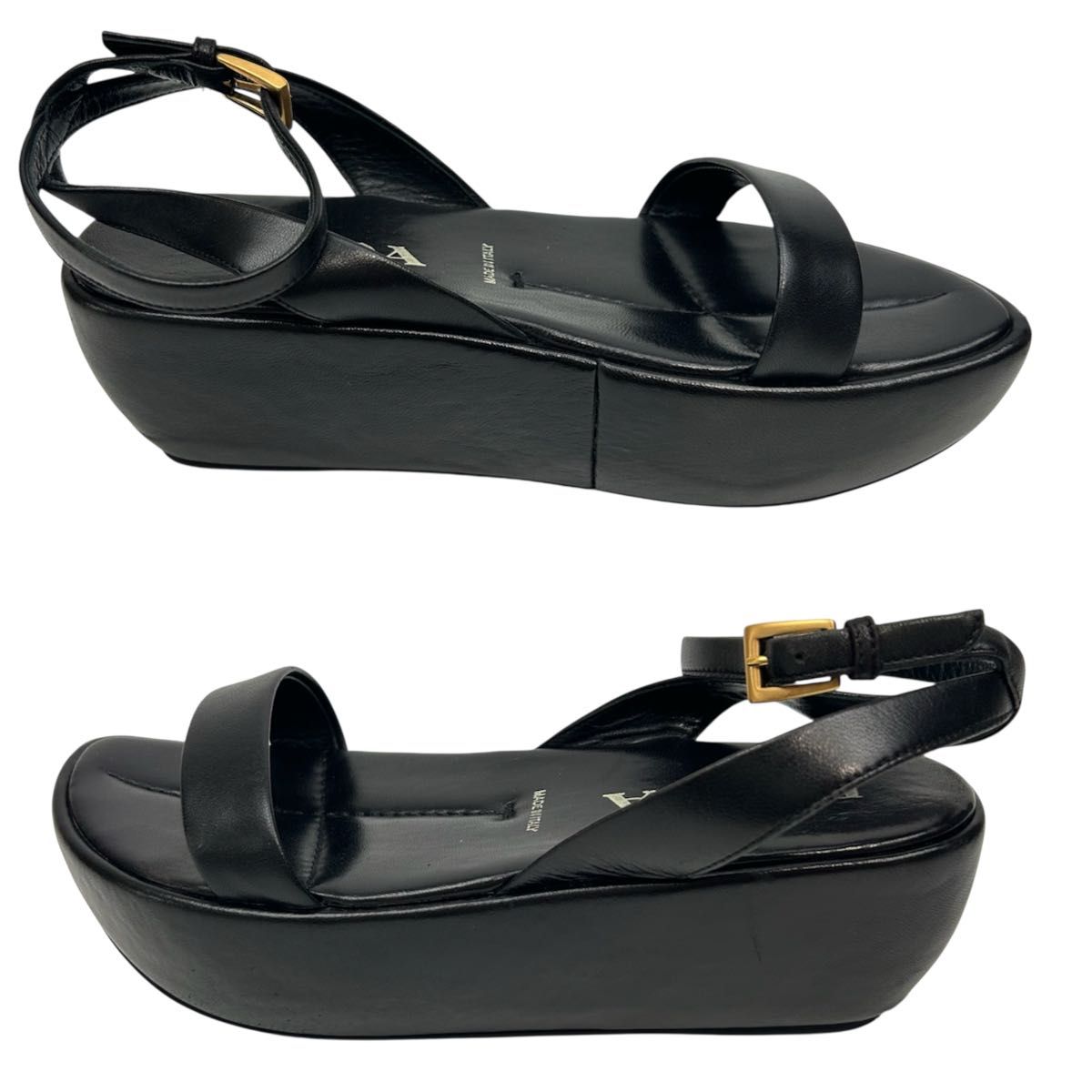 【PRADA】★ラグジュアリーレザーエンブレムサンダル プラダ PRADA サンダル レザー 厚底 約22 5cm ブラック|Yahoo