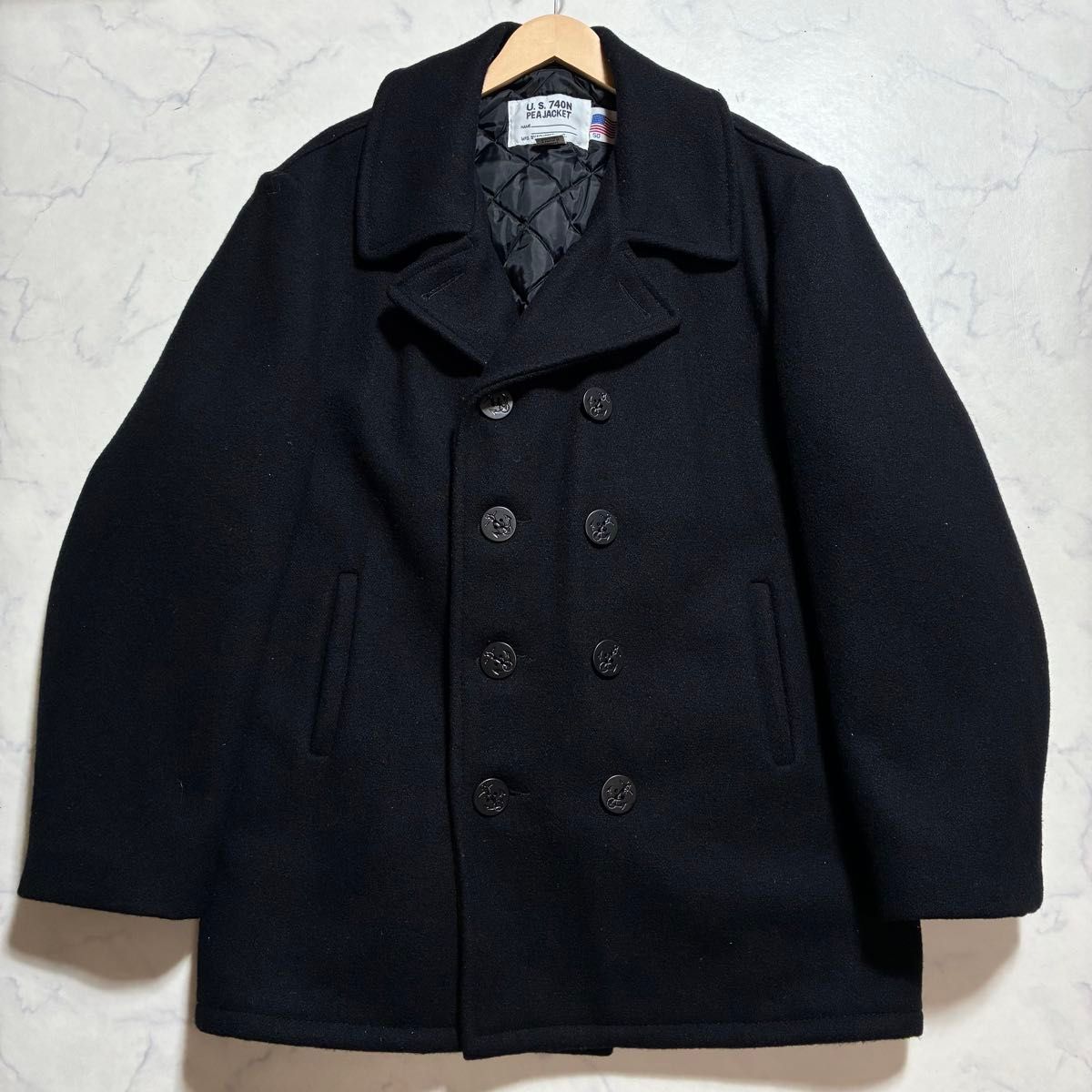 【希少】タグ付き schott 中綿キルティング ピーコート ビンテージ 黒 L 超ビッグサイズ(50) Schott ショット ピーコート Pコート