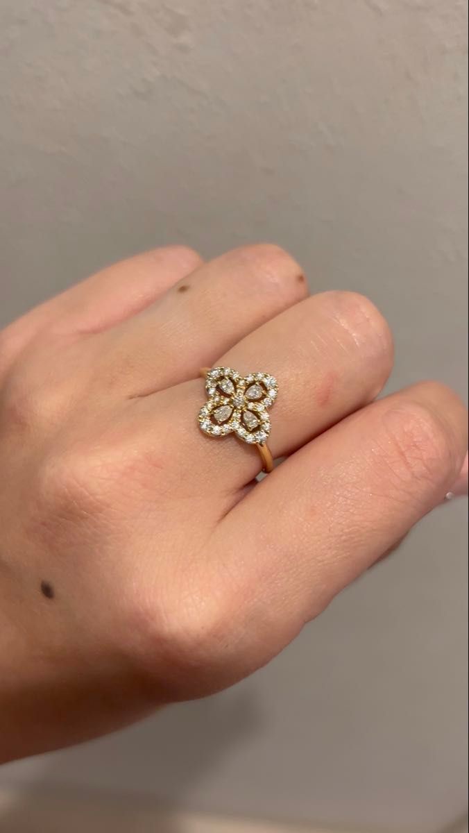 週末特価K18YG 0.58ct ダイヤモンドフラワーリング...16号