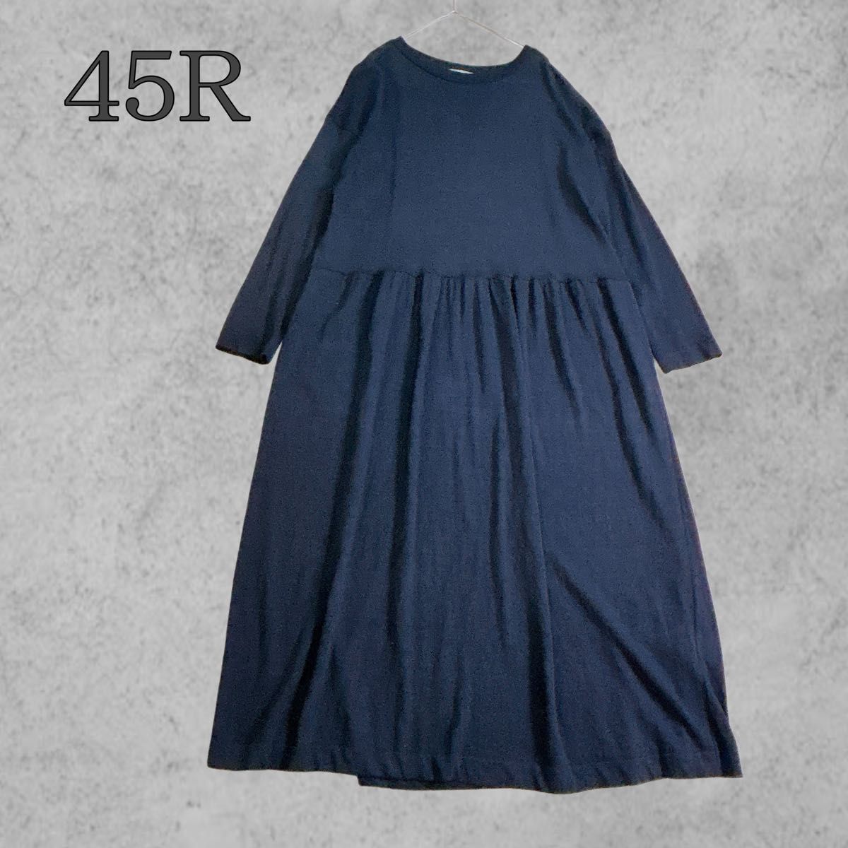 45R ワンピース 美品 45R ギマニット ギャザーワンピース 藍染 インディゴ