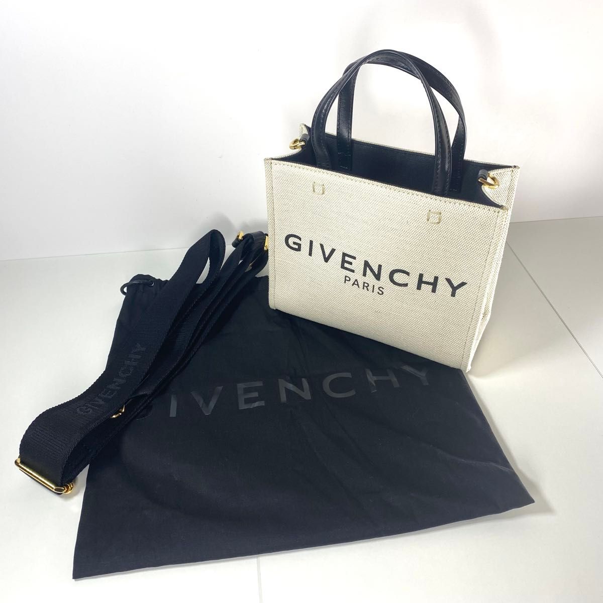 ☆人気☆【GIVENCHY】☆ロゴ Gトート バック バーティカ.ル☆ 美品 ジバンシー ロゴ G-TOTE キャンバス レザー ショルダー