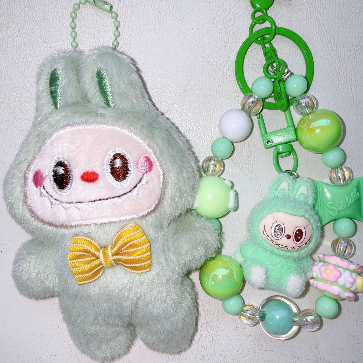 POPMART BUNNY 手作りキーホルダー グリーン 新品 POPMART グリーン 緑 キーホルダー ぬいぐるみ 2個 ラブブ