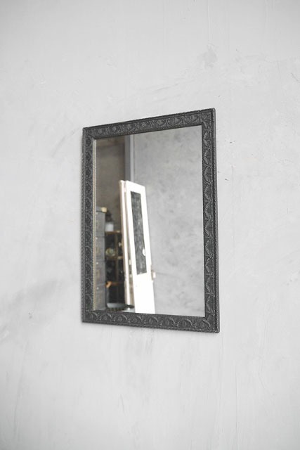 アンティーク フランス ブラックペイント ウォールミラー A 鏡
