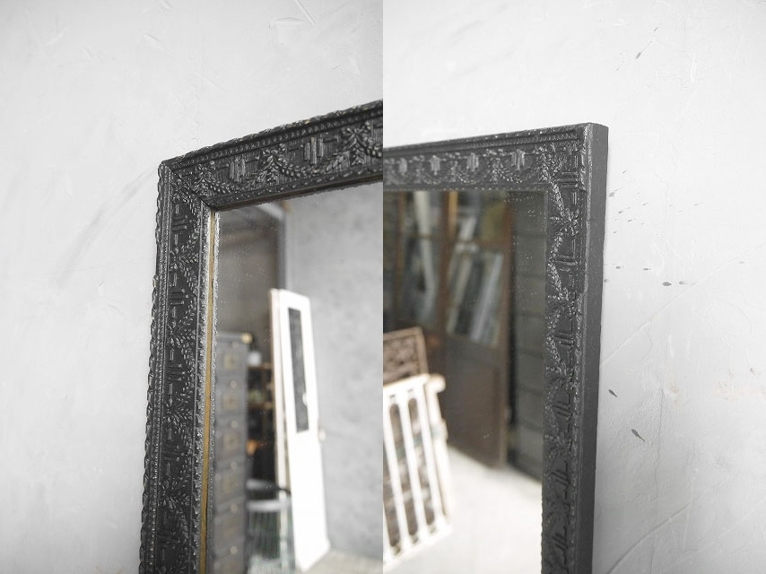 アンティーク フランス ブラックペイント ウォールミラー A 鏡