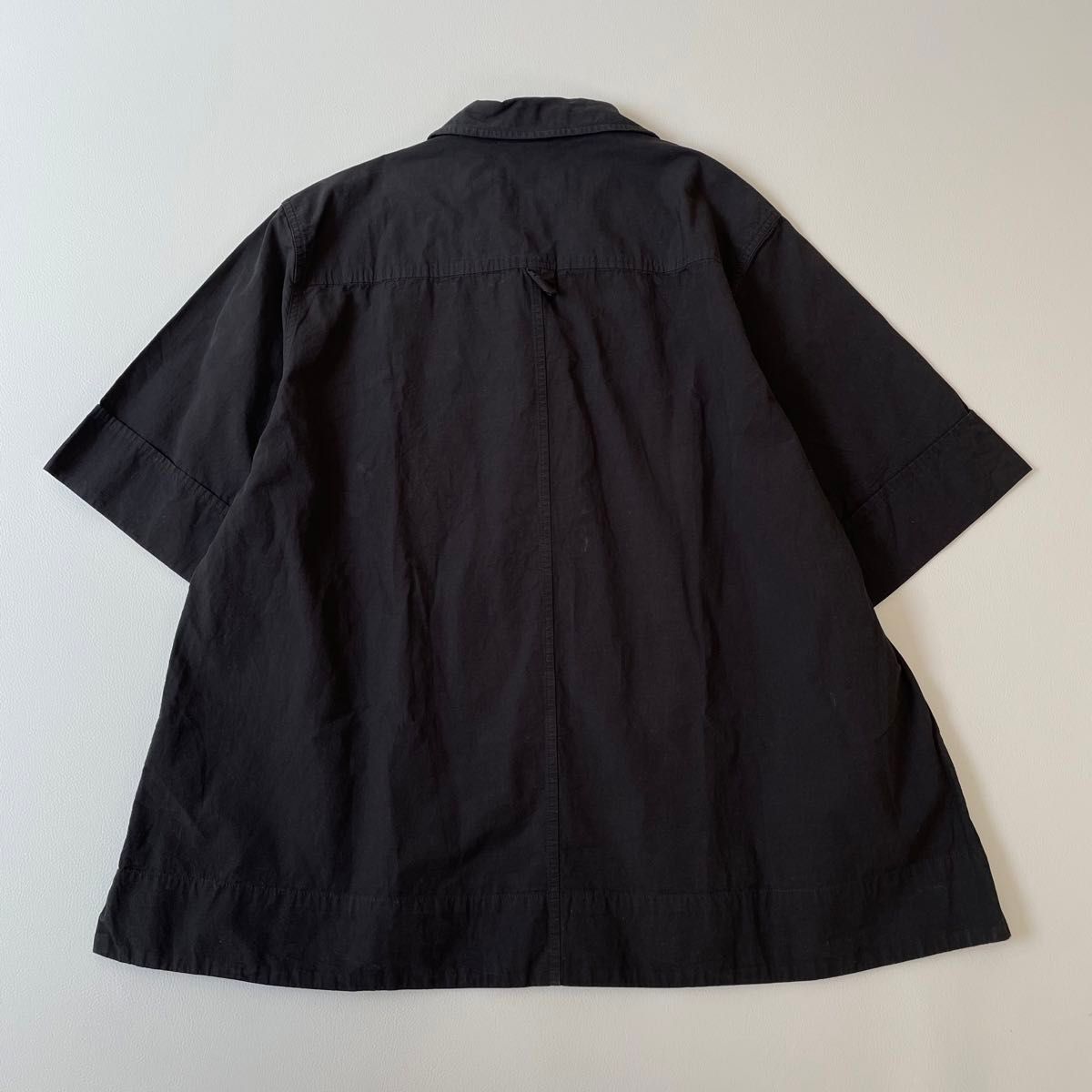23SS マーガレットハウエル 半袖 シャツ ブラック ゆったり コットン 23SS MHL SANDED COTTON LINEN シャツ 黒 Sサイズ リネン混