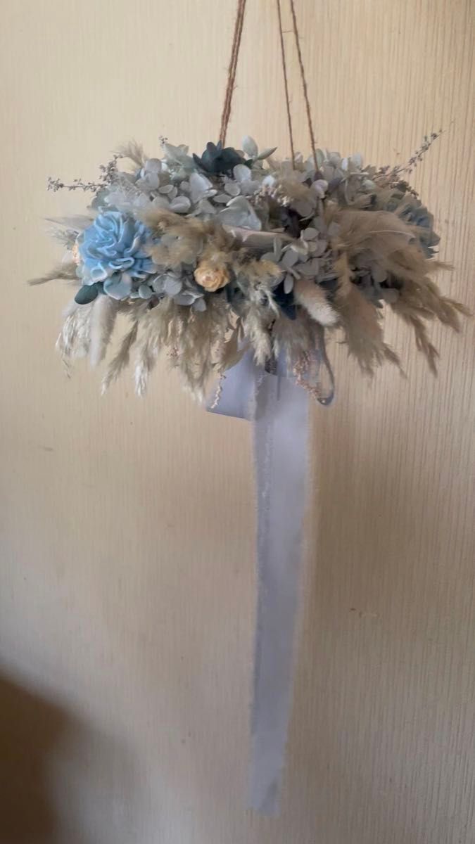 フライングリース リース ハンドメイド ブリザードフラワー ブルー系
