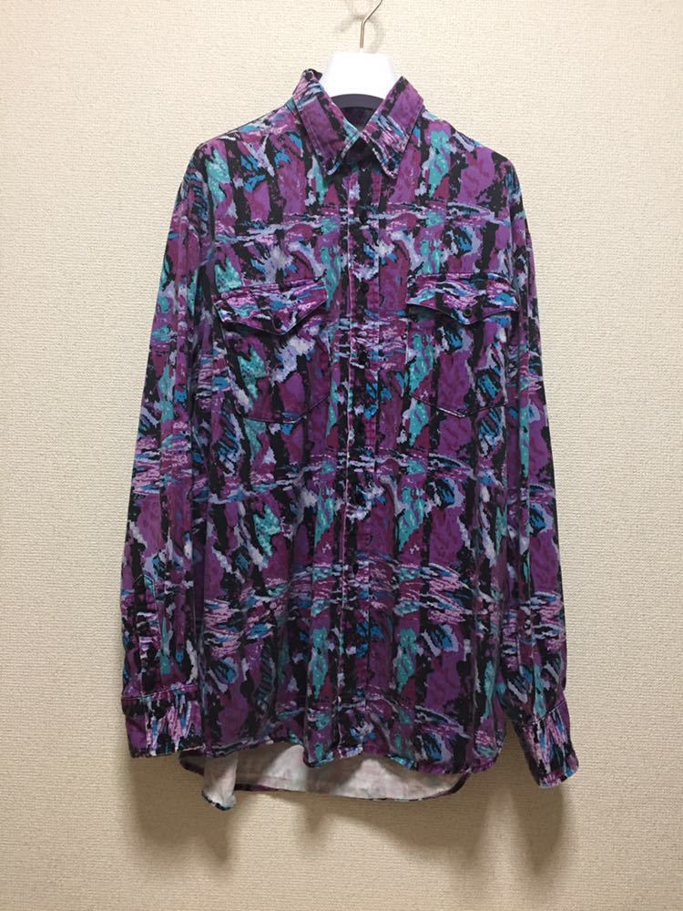 USA古着 80's 90's 総柄デザインシャツ 総柄長袖シャツ BDシャツ プリント柄コットンシャツ Rodeo Blue / 紫系 large