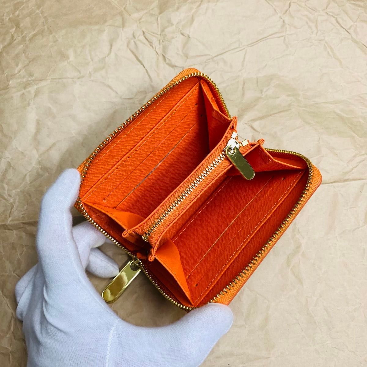 【美品】ADMJ コインケース ウォレット クリスタル Bee シボ革 オレンジ 田中革具 コンパクト 財布 エピレザー ジッピーウォレット