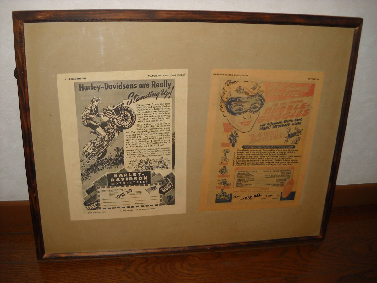  old America magazine advertisement scraps monochrome 1940 period 1990 period Harley Davidson Bubble goggle 57x45cm large wooden amount attaching 